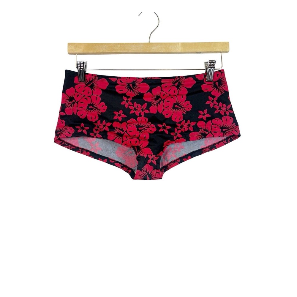 Victoria's Secret Swim Boyshort Bikini Bottom S Black Red Floral Y2K Shortie